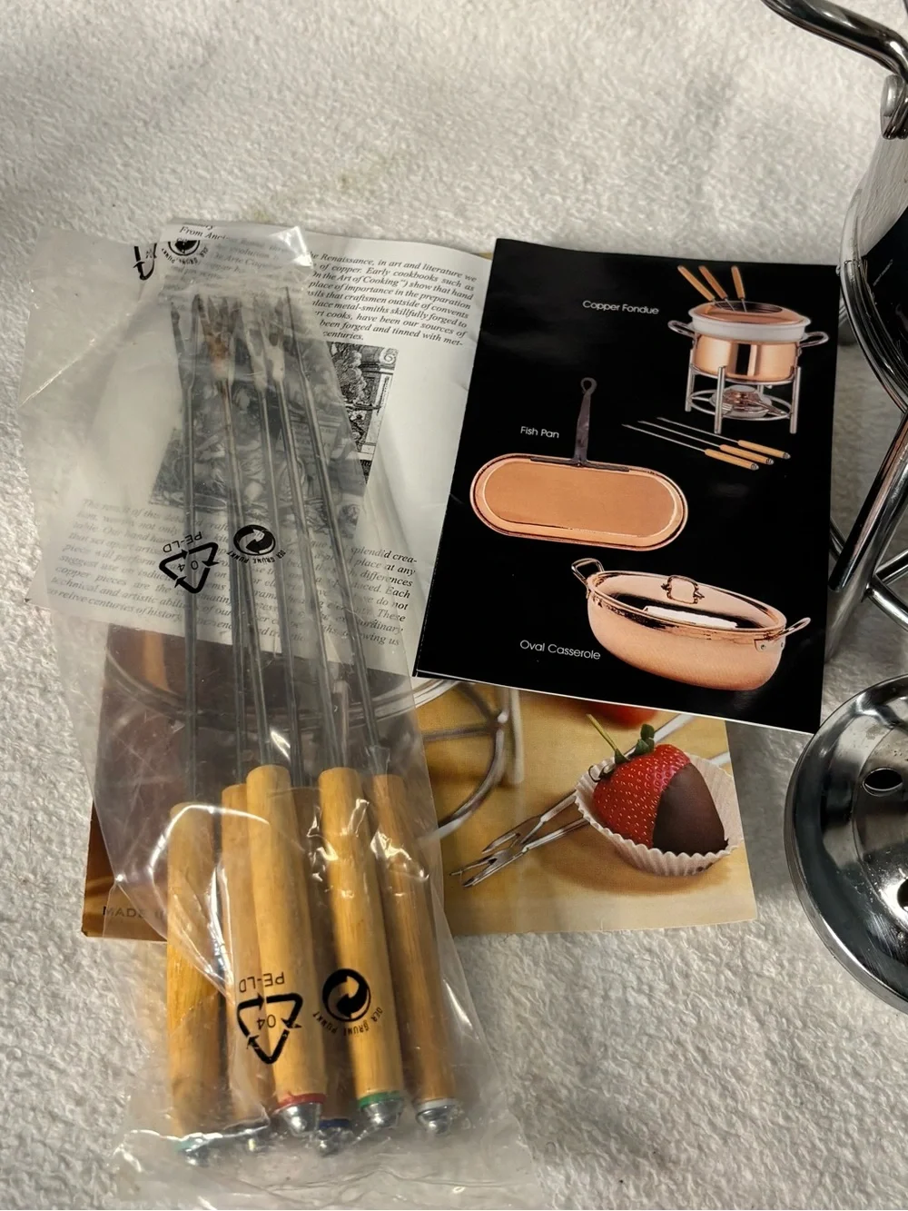 Williams Sonoma Stainless Steel and White Ceramic Fondue Set